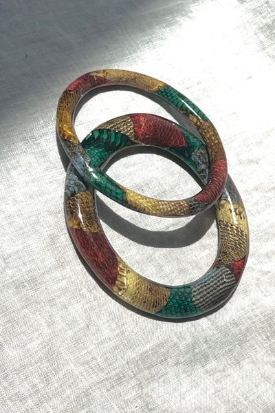 Vintage Snakeskin Patchwork Bangle Set, view 3
