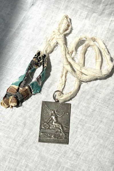 Vintage Sterling Silver Winged Angel 1909 Pendant, view 2