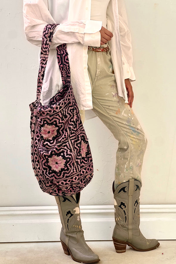 Vintage Embroidered Bucket Bag, Cotton blend