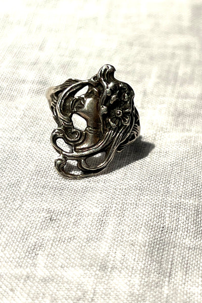 Vintage Sterling Nouveau Lady Ring, view 3