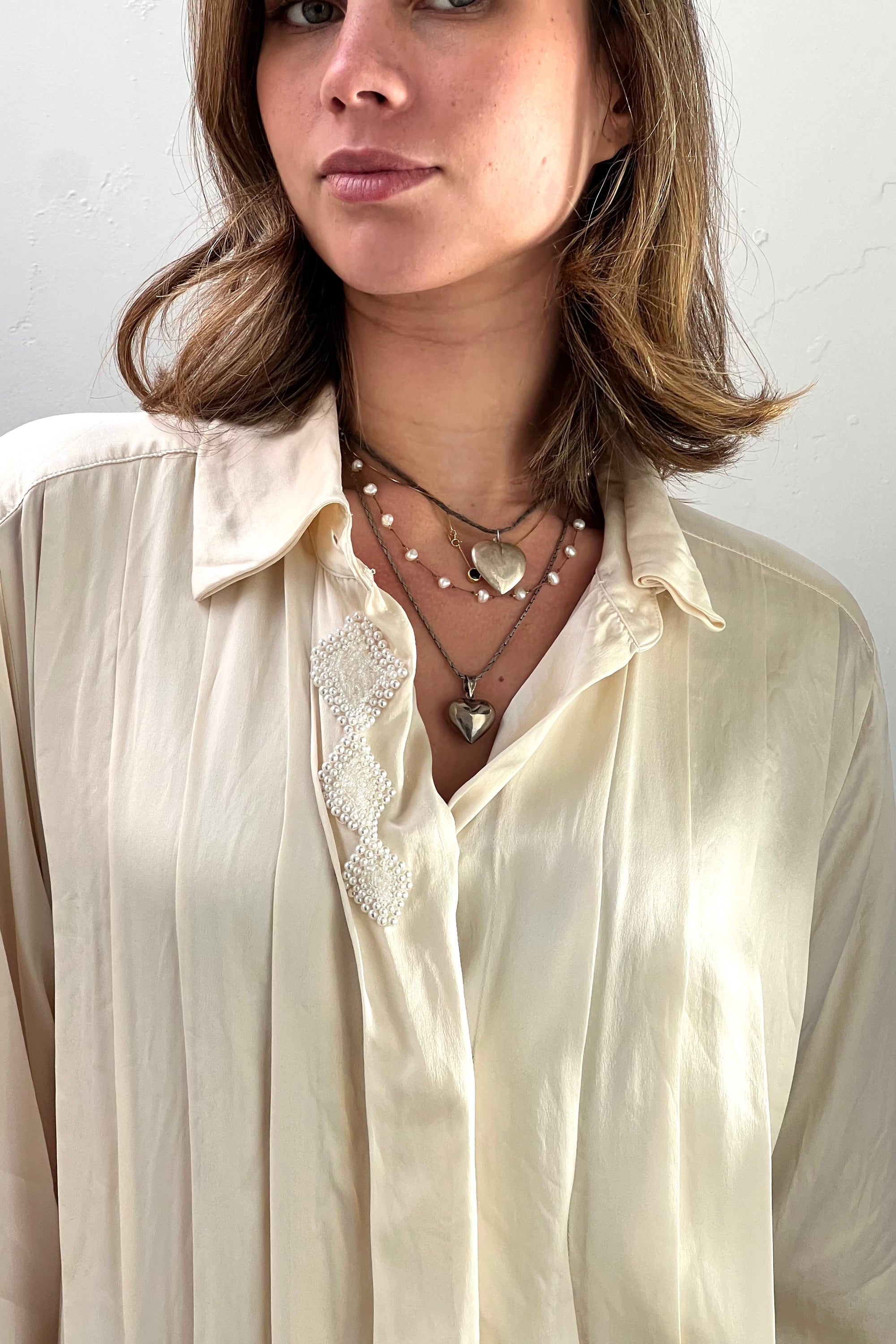 Vintage Silk and Pearls Button Down Top Selected by Anna Corinna