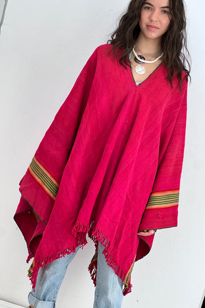 Vintage Hand Woven Wool Poncho, Wool, view 3