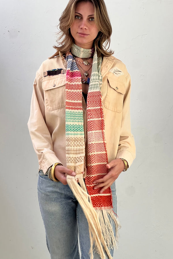 Vintage Hand Woven Cotton and Silk Scarf, Cotton and Silk