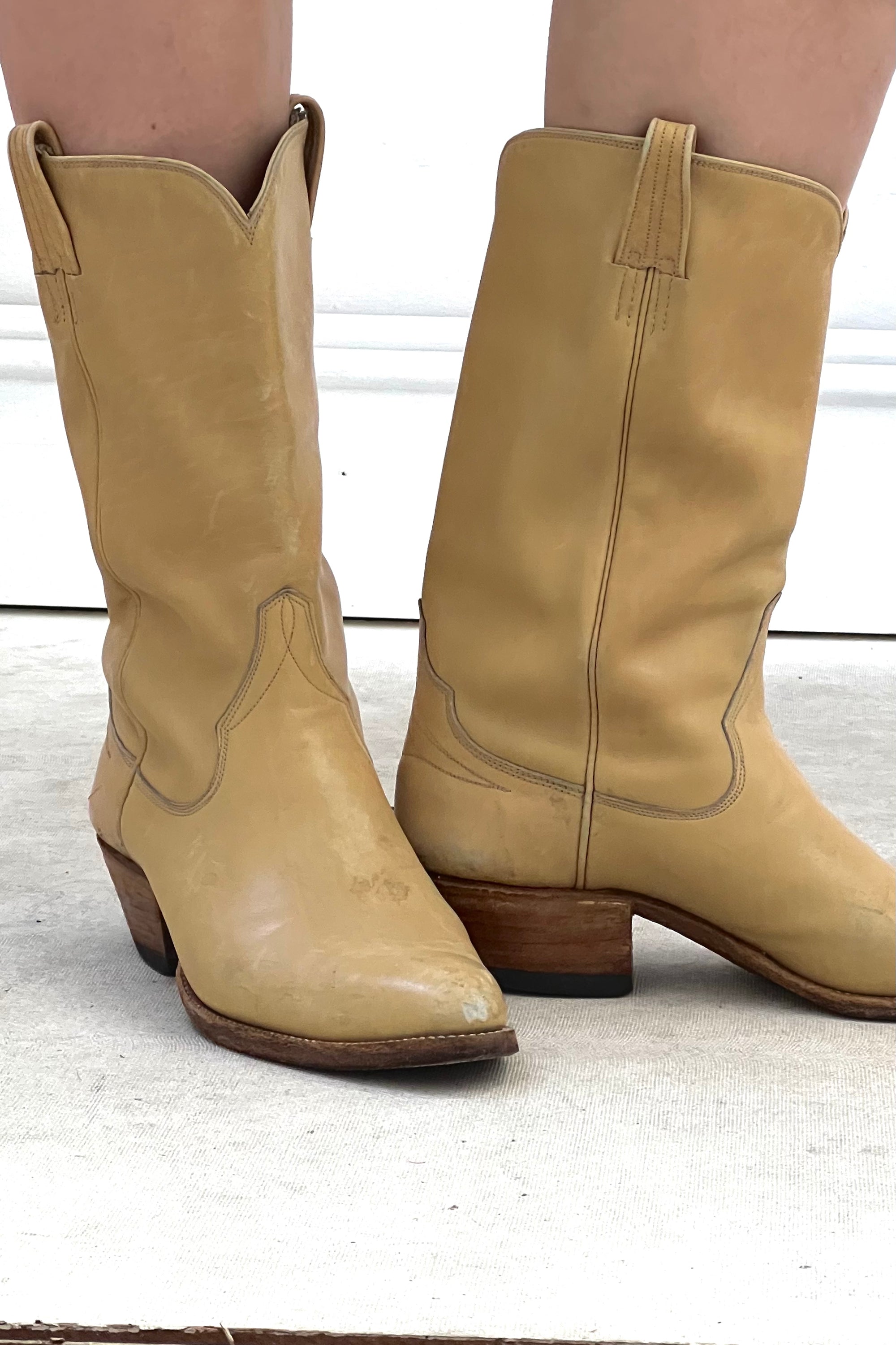 Vintage Nude Cowboy Boots RJ Foley Hand Made in Maine Selected by Anna Corinna