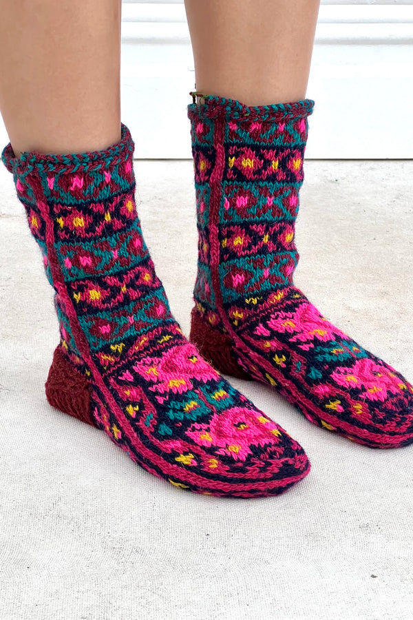 Vintage Hand Knit Wool Slippers, Wool
