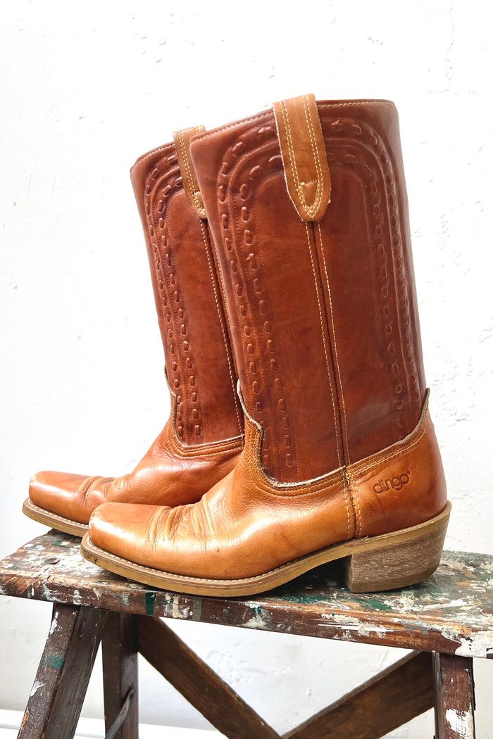 Vintage Dingo Leather Square Toe Cowboy Boots 1980's Women's 9 1/2