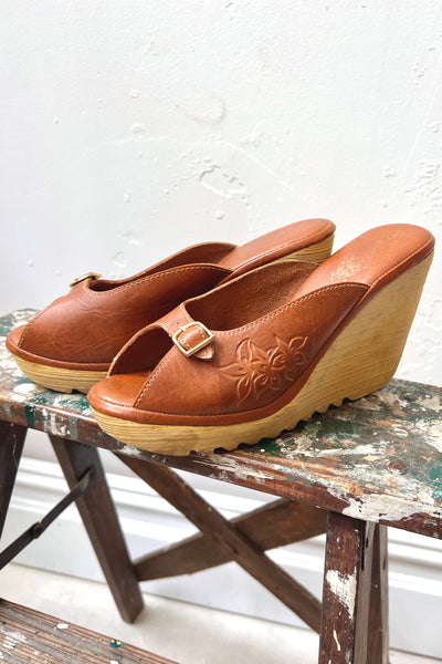 Vintage Leather Platform Wedge