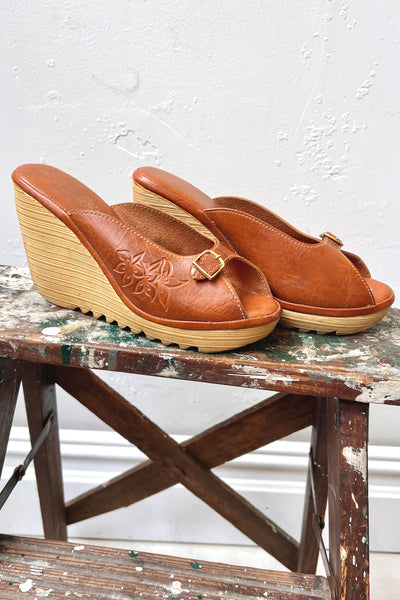 Vintage Leather Platform Wedge