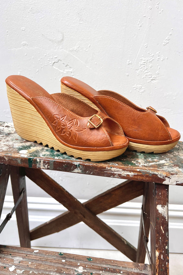 Vintage Leather Platform Wedge