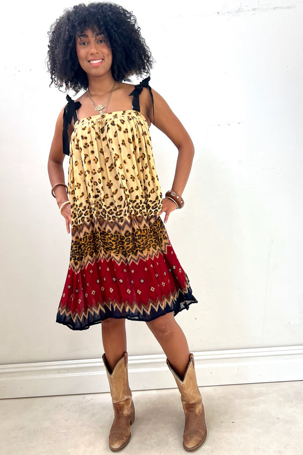 Anna Corinna Reworked Vintage Leopard Romper Dress, Rayon chiffon