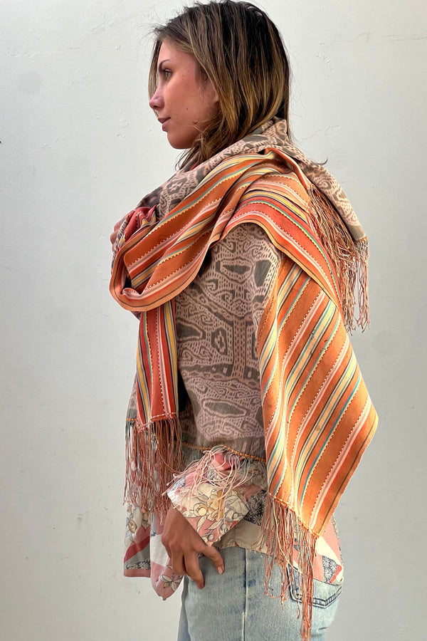 Vintage Hand Woven Ikat Scarf, Cotton