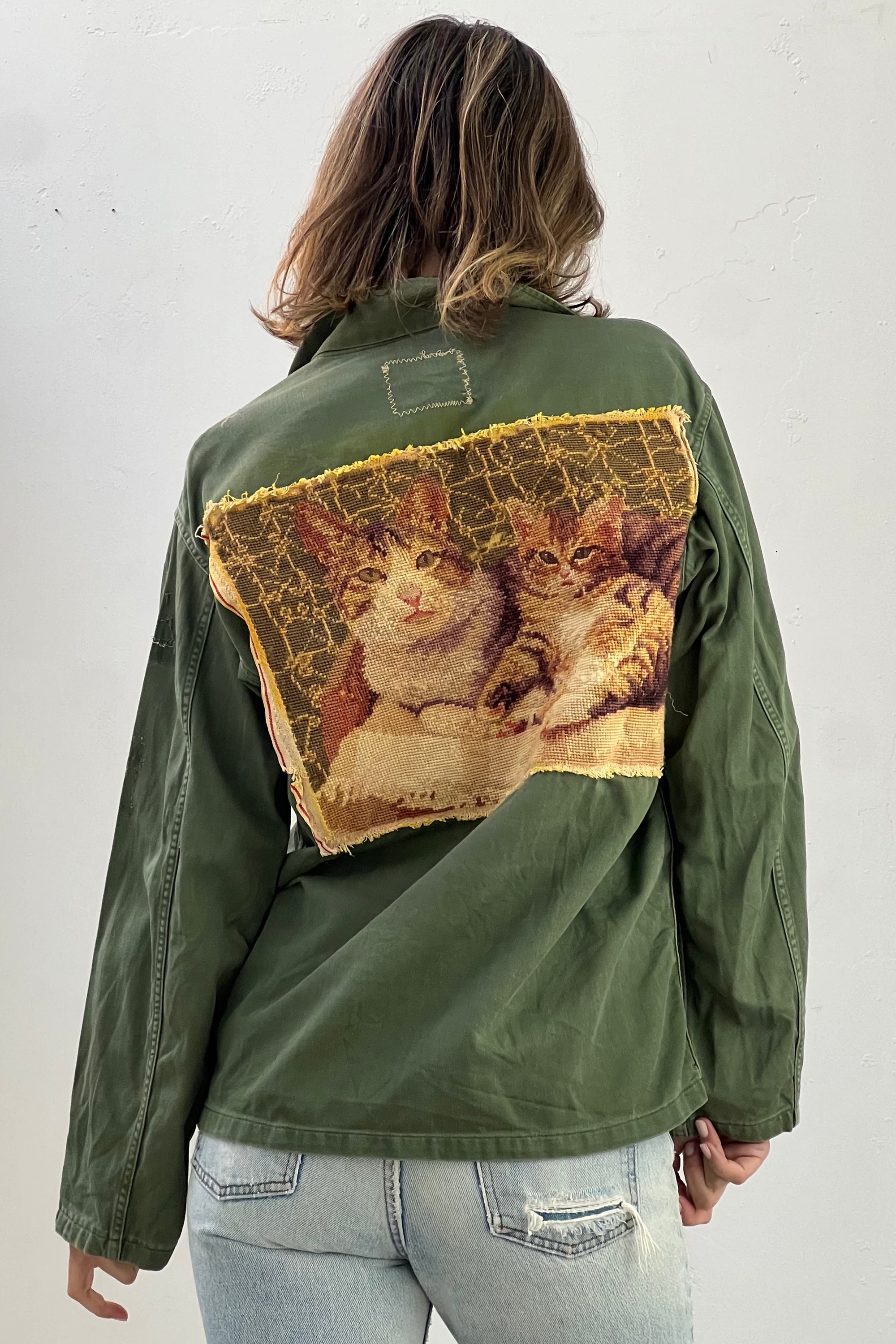 Anna Corinna Reworked Vintage Cats Army Button Down Shirt Jacket