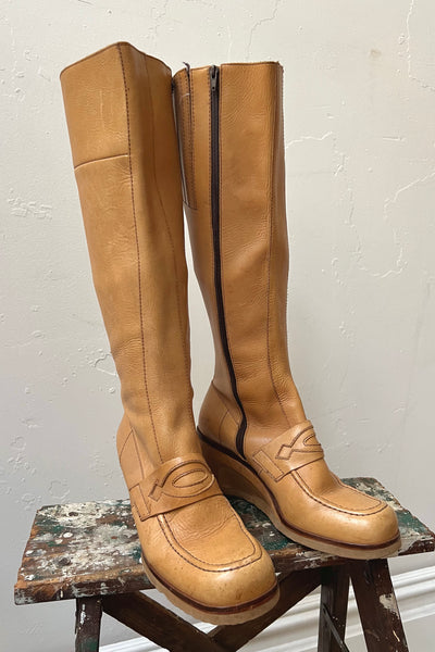 Vintage Gum Sole Loafer Knee Hi Zip Up Boots