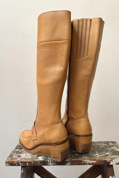 Vintage Gum Sole Loafer Knee Hi Zip Up Boots