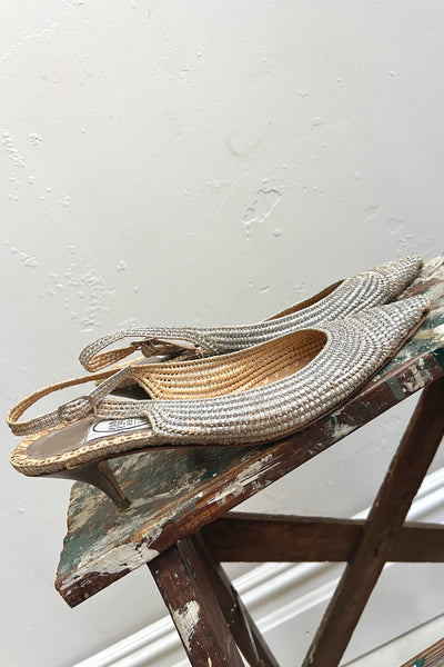 Vintage Emma Hope Silver Raffia Kitten Heels