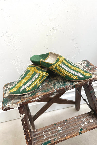 Vintage Embroidered Leather Babouche Slippers