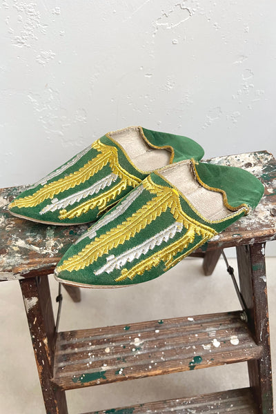 Vintage Embroidered Leather Babouche Slippers