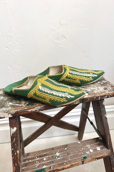 Vintage Embroidered Leather Babouche Slippers