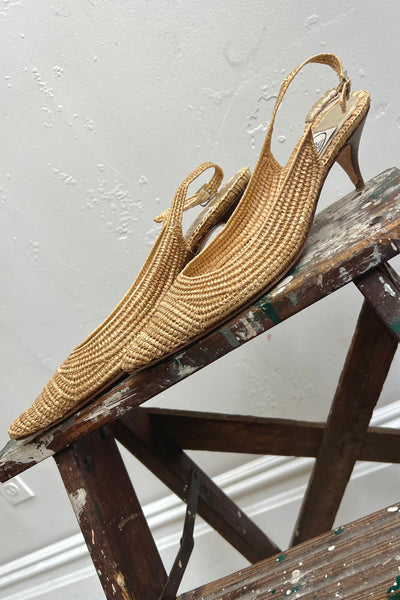 Vintage Emma Hope Golden Raffia Kitten Heels