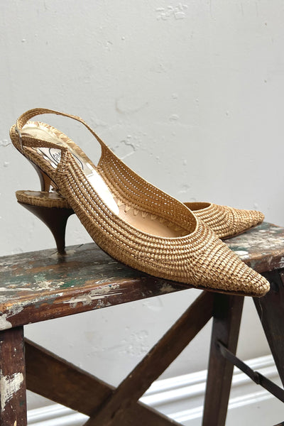 Vintage Emma Hope Golden Raffia Kitten Heels