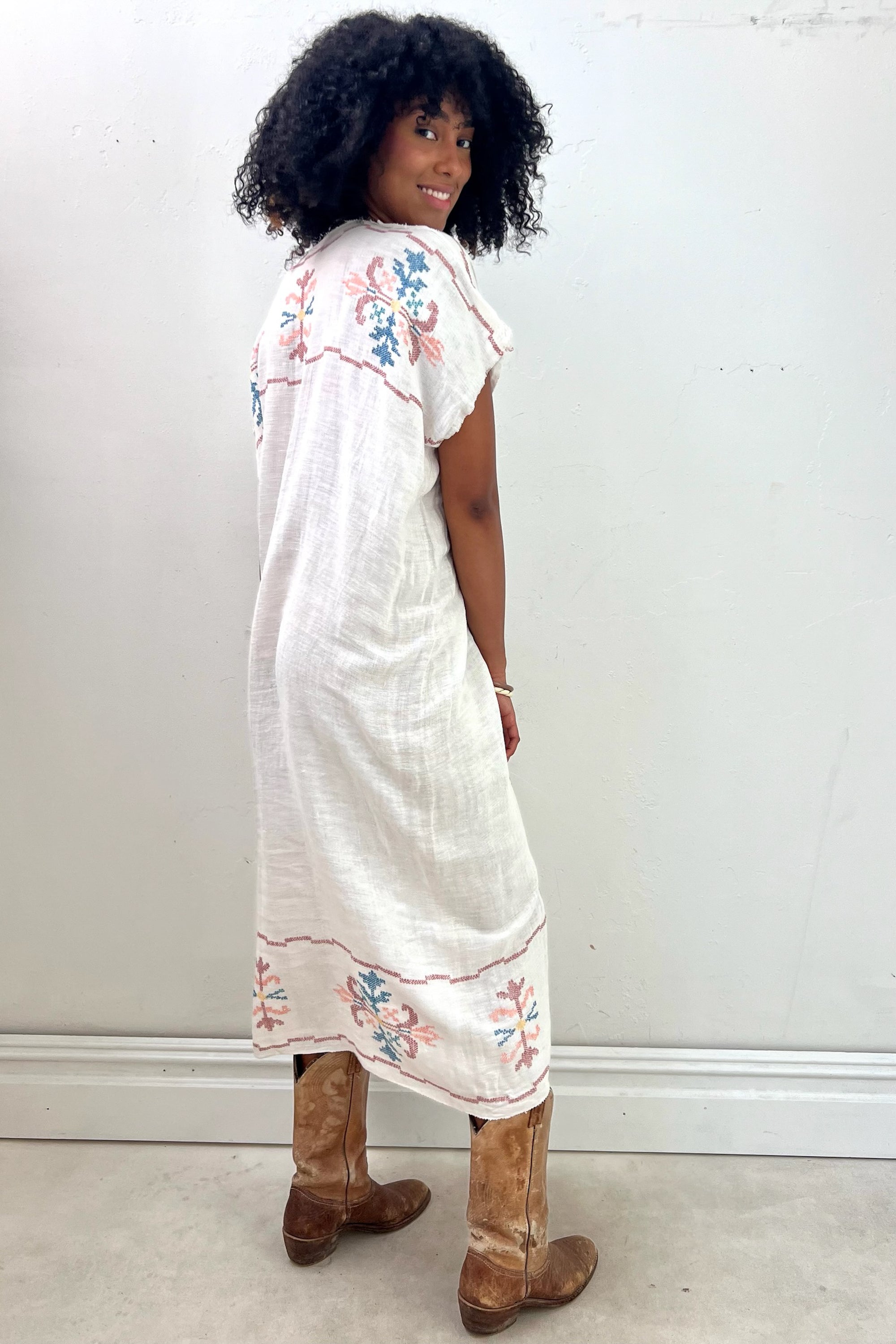 Anna Corinna Reworked Vintage Linen Woven Smock Dress