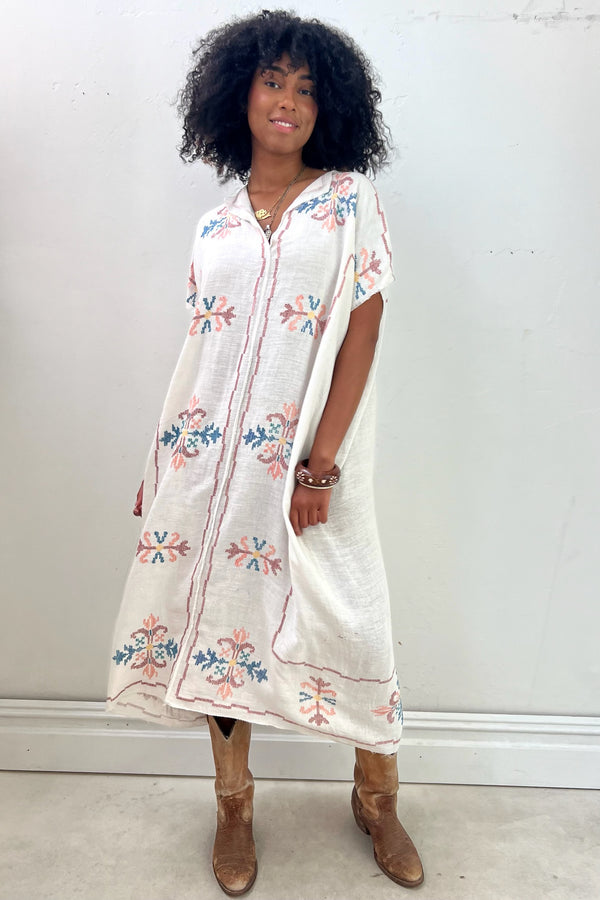 Anna Corinna Reworked Vintage Linen Woven Smock Dress, Cotton linen