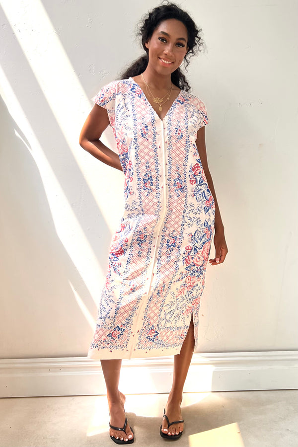 Anna Corinna Reworked Vintage Printed Flowers Smock Dress, Cotton