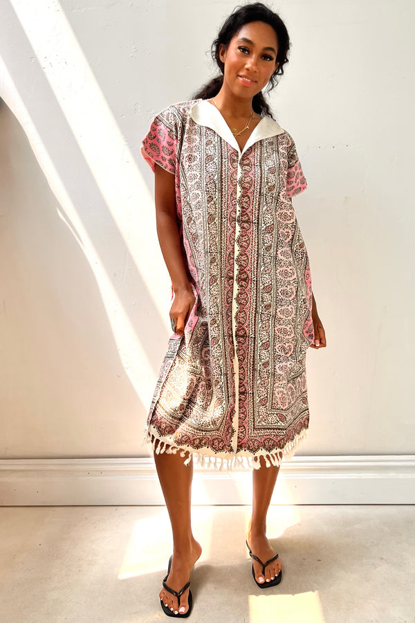 Anna Corinna Reworked Vintage Block Print Paisley Smock Dress, Cotton