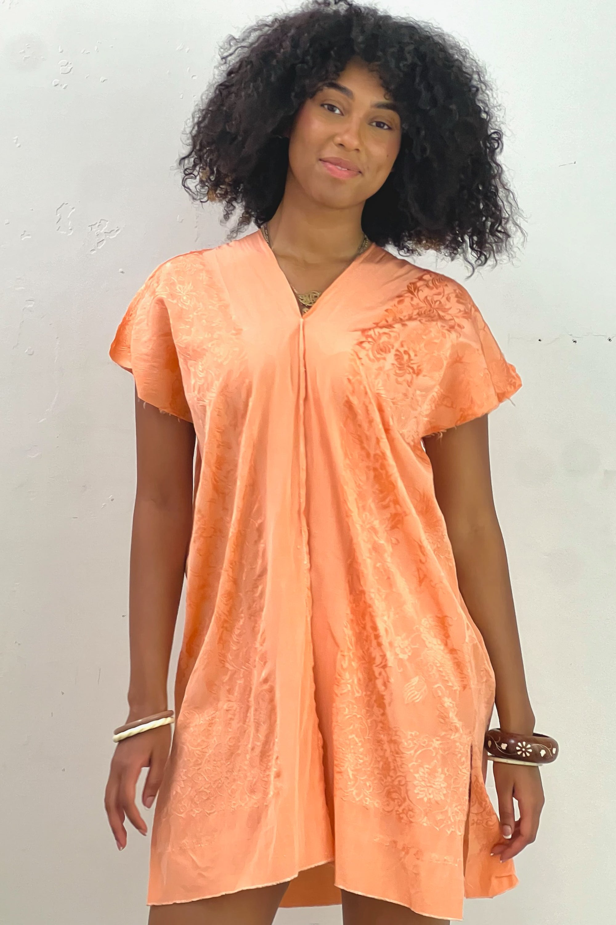 Anna Corinna Reworked Vintage Peach Silky Smock Dress