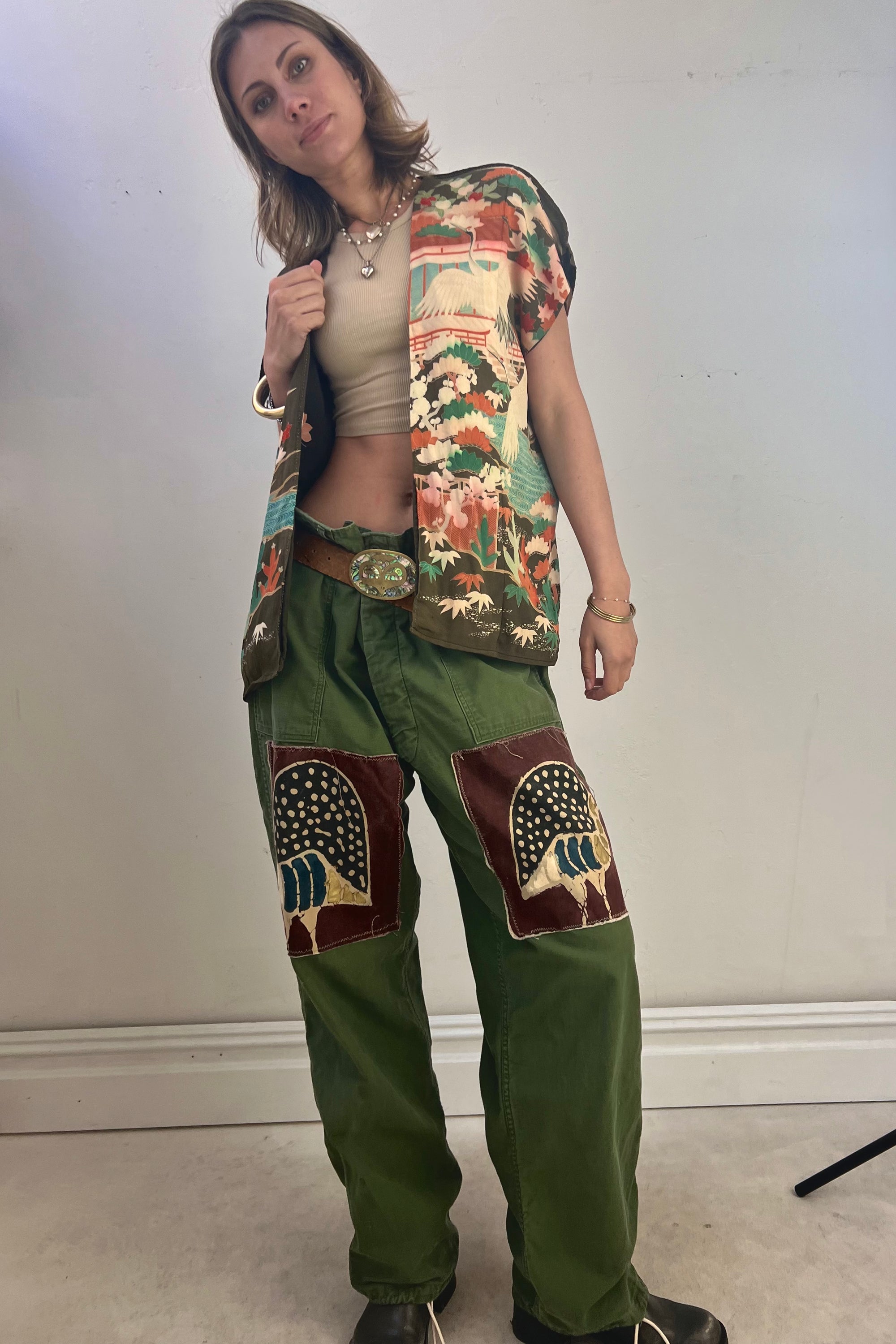 Anna Corinna Reworked Vintage Armadillo Patched Army Pants