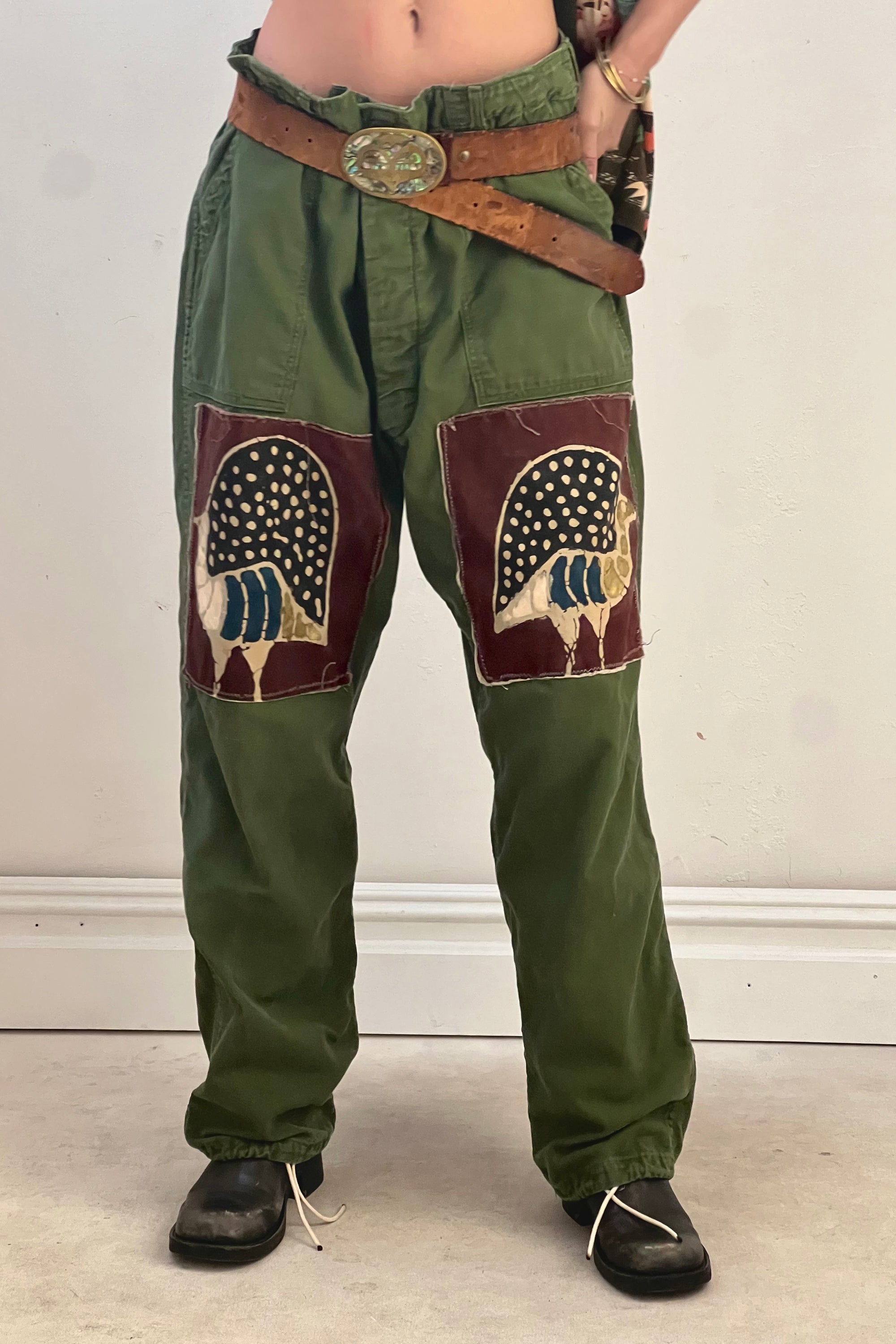 Anna Corinna Reworked Vintage Armadillo Patched Army Pants