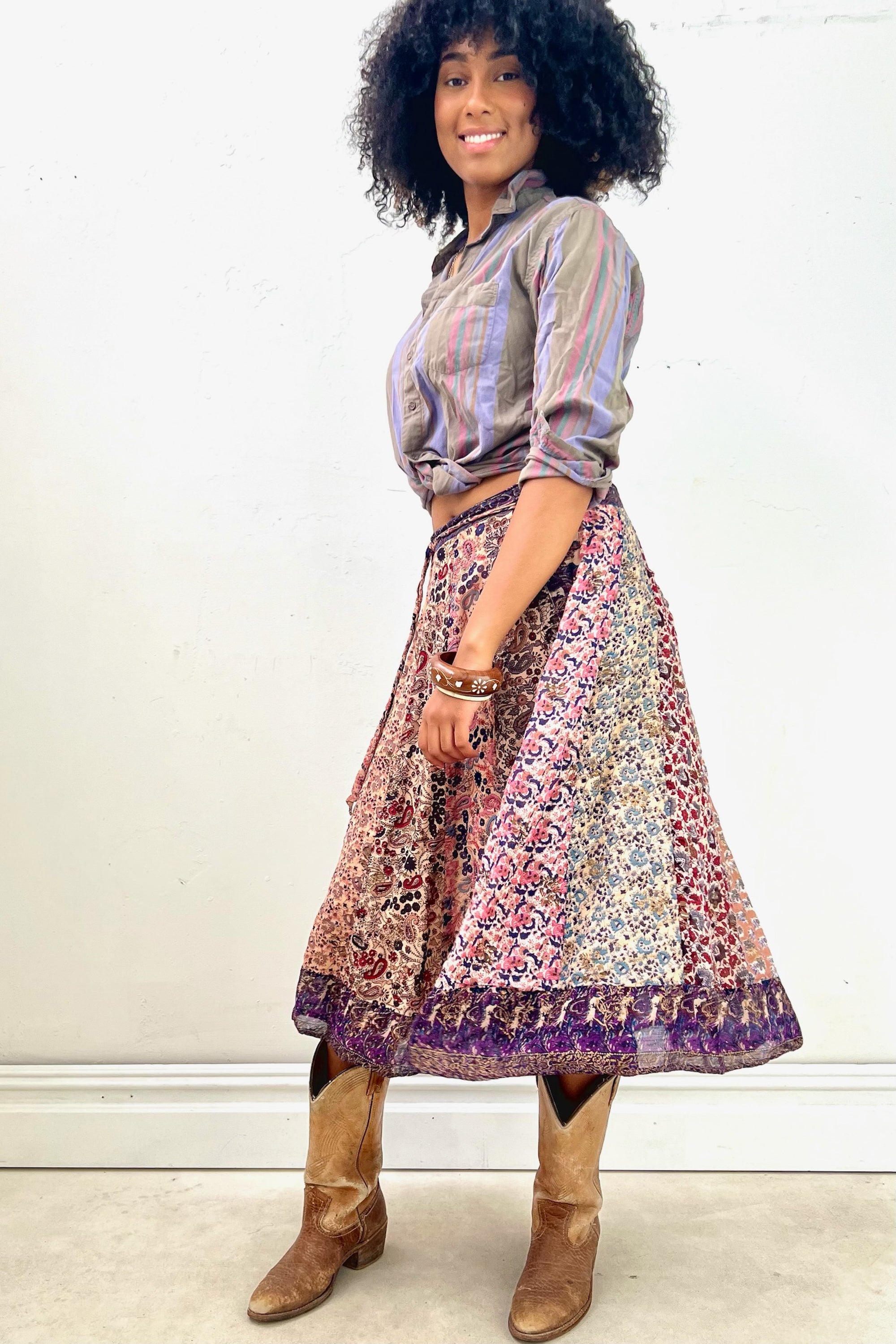 Vintage Patchwork Block Printed Wrap Around Skirt