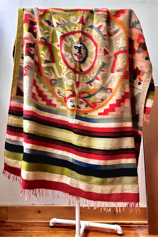 Vintage Hand Woven Wool Mandala Throw or Rug, Wool