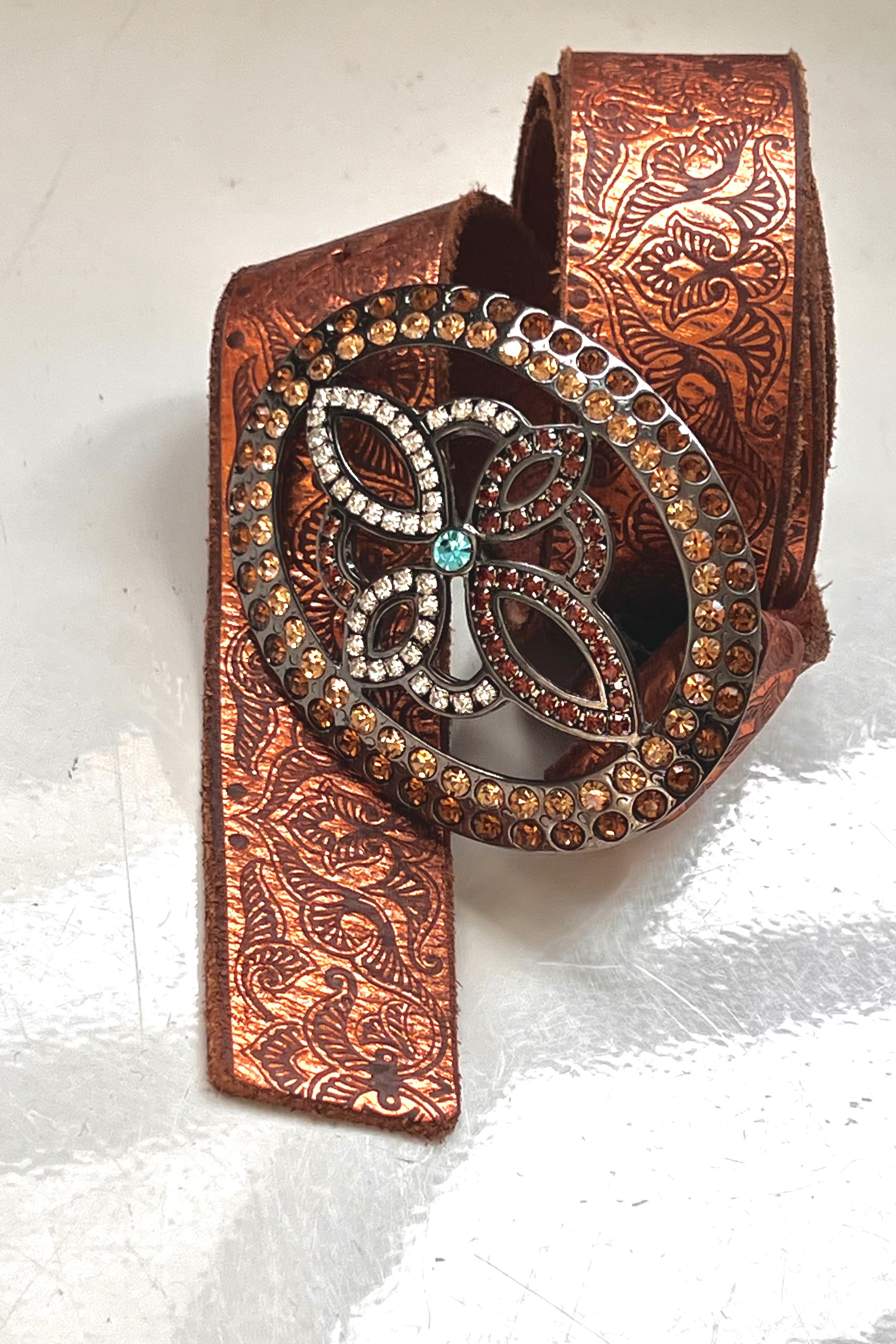 Vintage Neiman Marcus Jeweled Buckle Leather Belt Selected by Anna Corinna