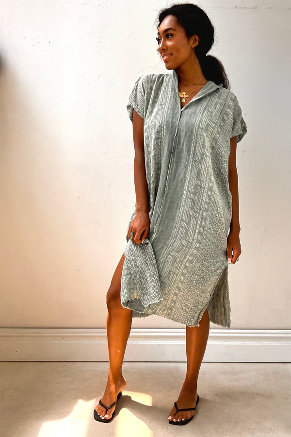 Anna Corinna Reworked Vintage Linen Batiq Print Smock Dress, Linen