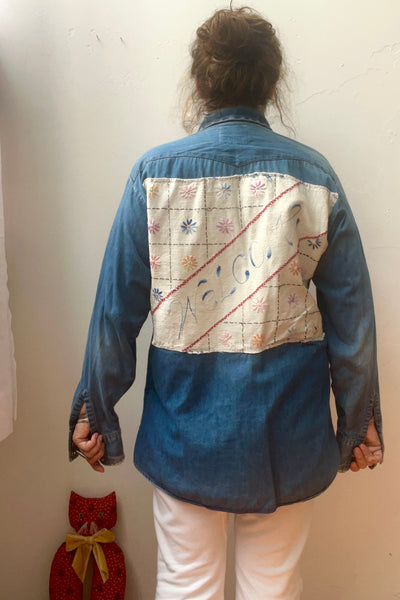 Chambray 80s Welcome Snap Up Top Reworked Vintage