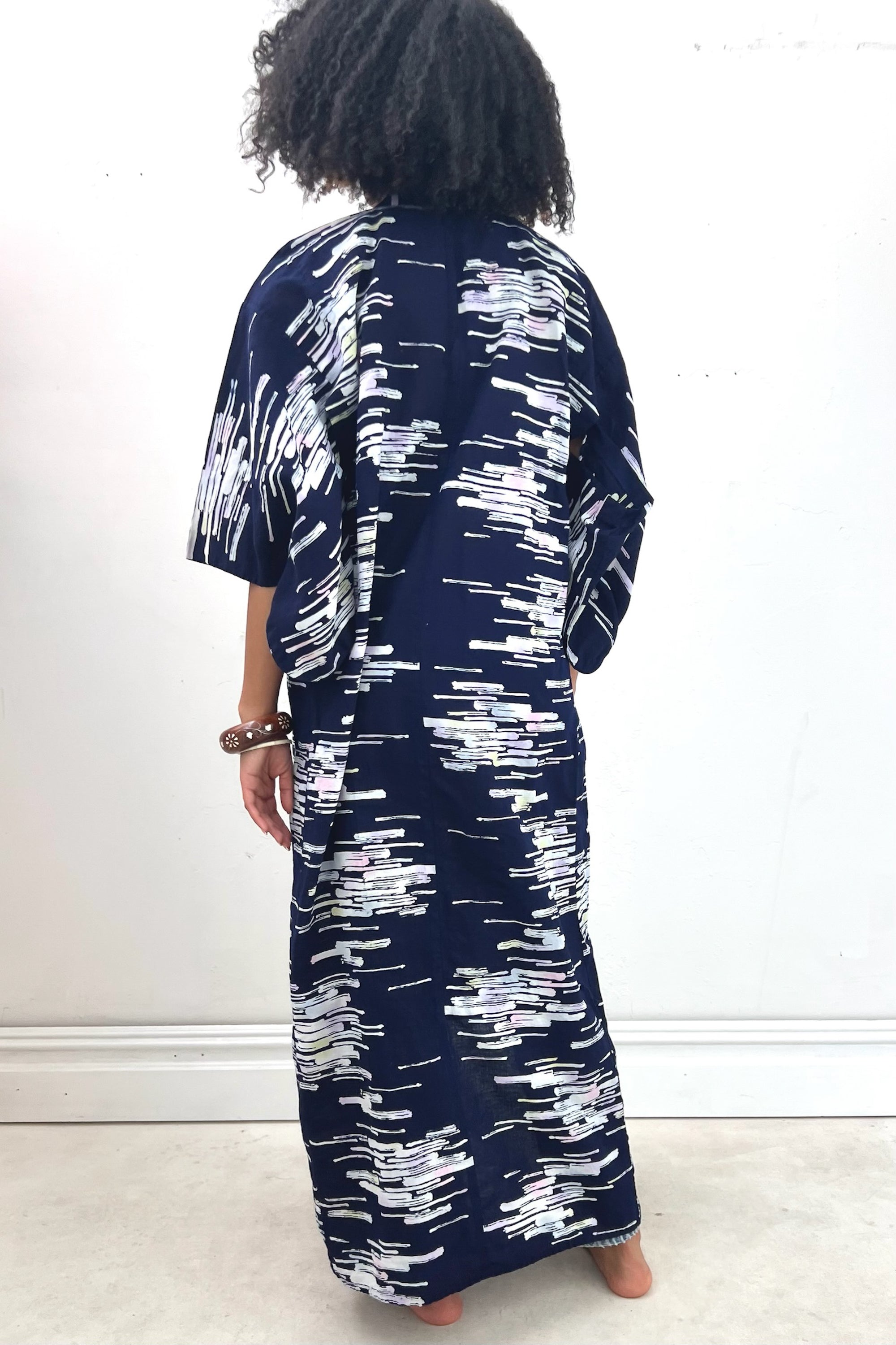 Vintage Cotton Navy Lines Kimono