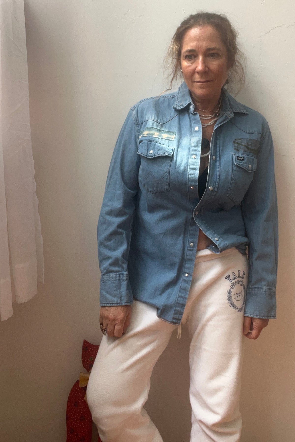 Chambray 80s Butterfly Snap Up Top Reworked Vintage