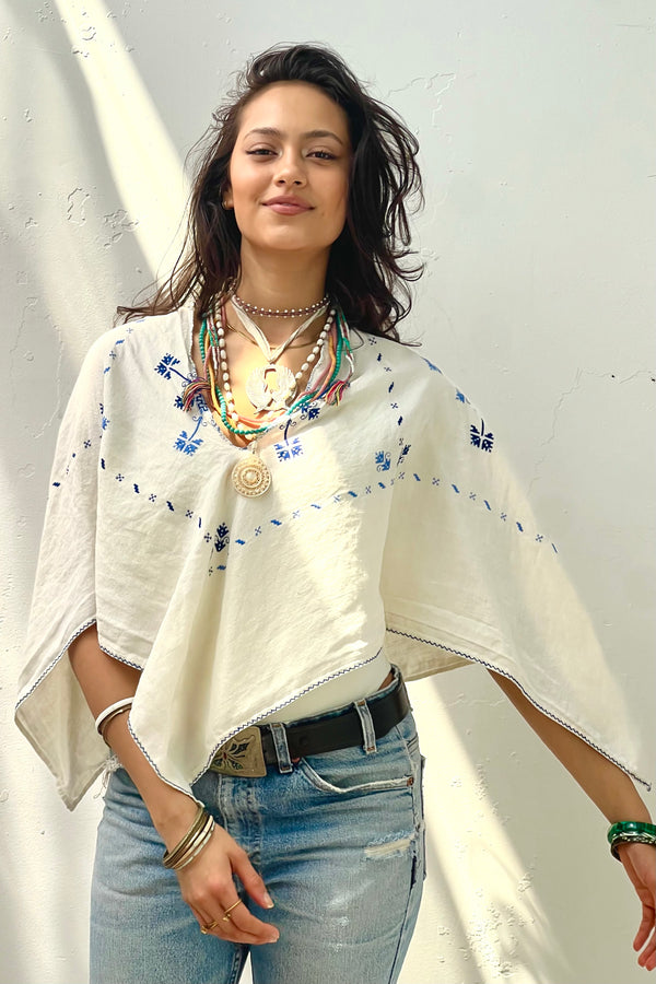 Anna Corinna Reworked Vintage Sweetly Stitched Poncho Top
