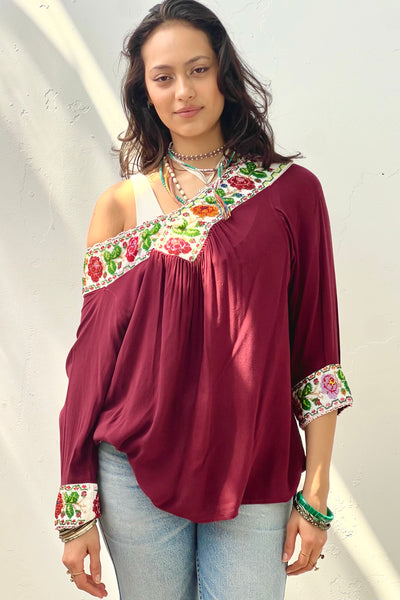 Vintage Beaded Merlot Top