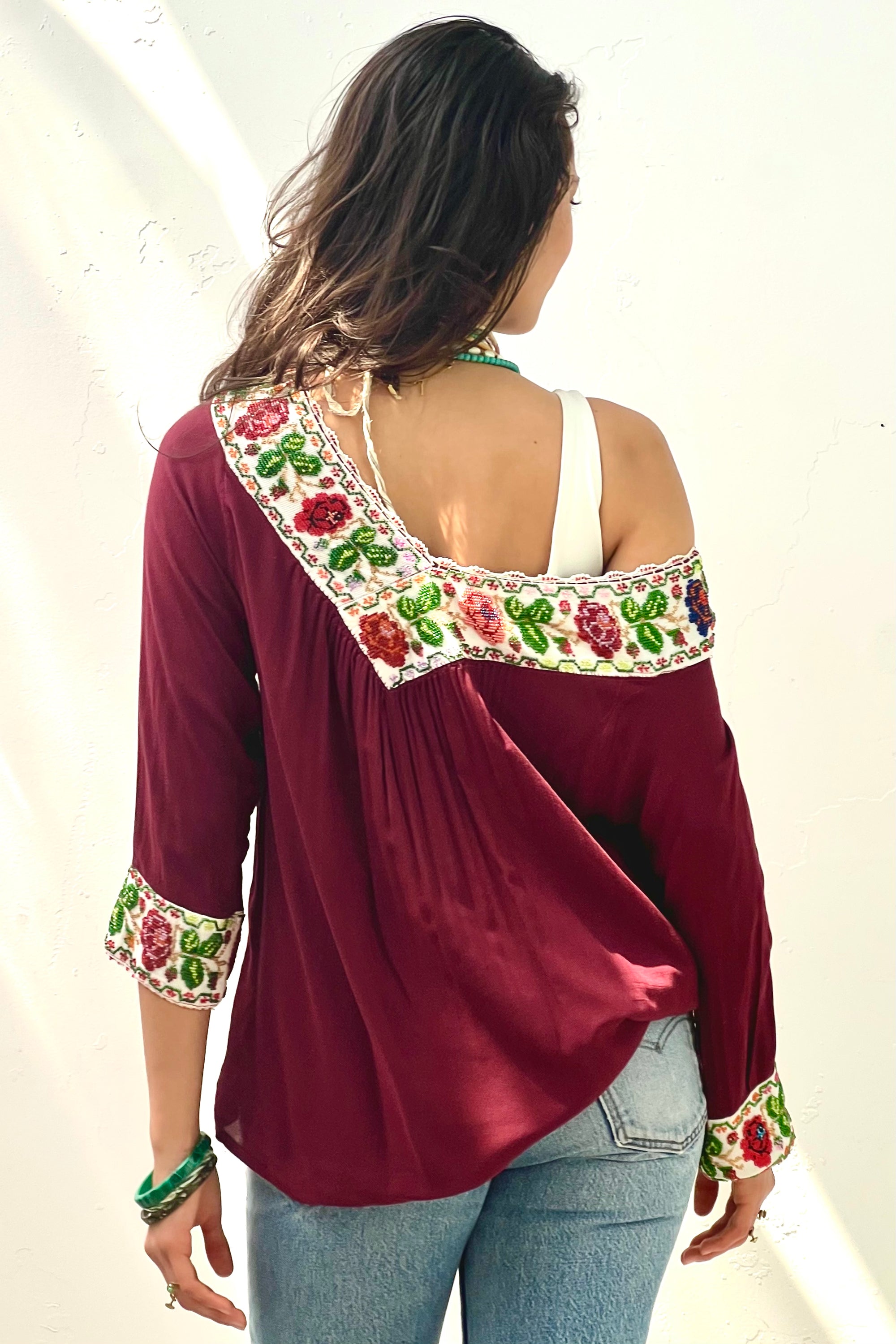 Vintage Beaded Merlot Top