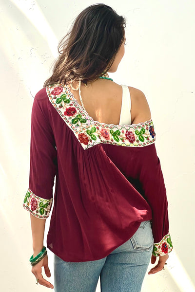 Vintage Beaded Merlot Top, view 2