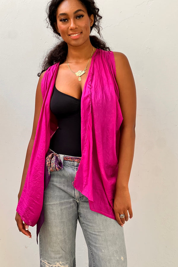 Anna Corinna Reworked Vintage Magenta Silk Jacket, Silk