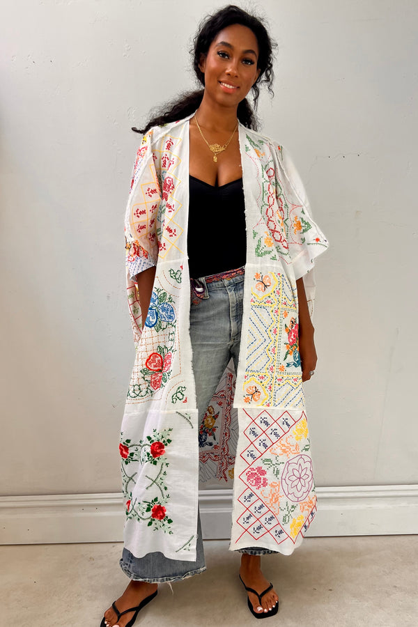 Anna Corinna Reworked Vintage Embroidered Quilt Maxi Jacket, Cotton