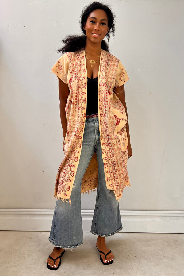 Anna Corinna Reworked Vintage Fringed Block Print Jacket, Cotton