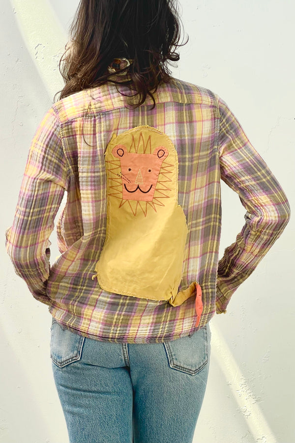 Anna Corinna Reworked Vintage Lion Plaid Gauzey Button Down