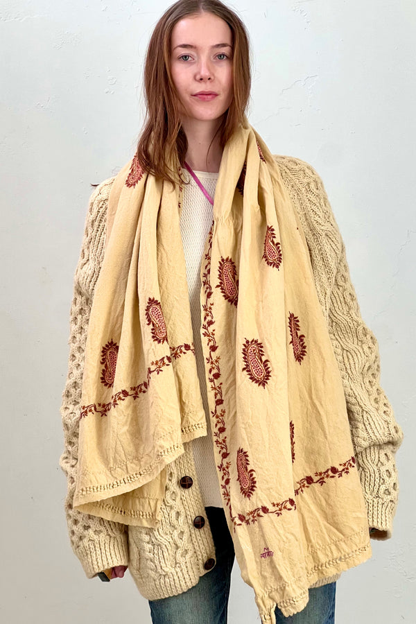 Vintage Hand Embroidered Wool Scarf, Wool