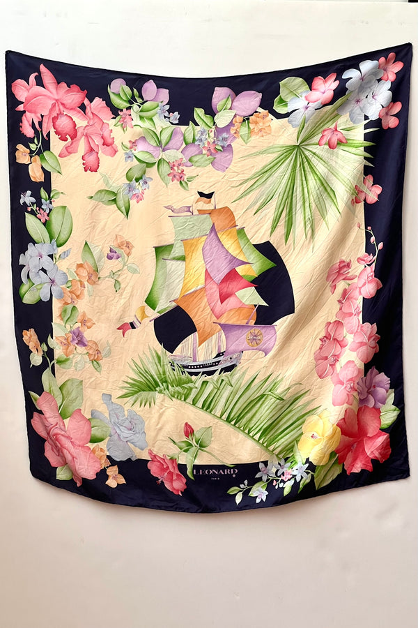 Vintage Silk Leonard Ship Scarf, Silk