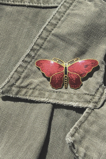 Vintage Sporrong & Co. Stockholm 1960's Red Butterfly Pin