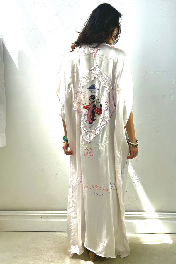 Anna Corinna Reworked Vintage Silky Chainstitched Maxi Kimono